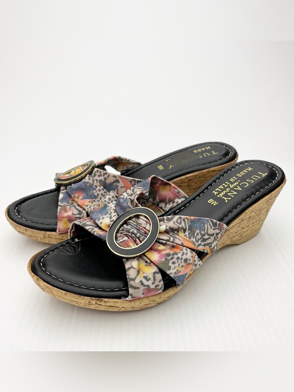 Tuscany by Easy Street Made in Italy Black Wedge Slip On Sandals Shoes